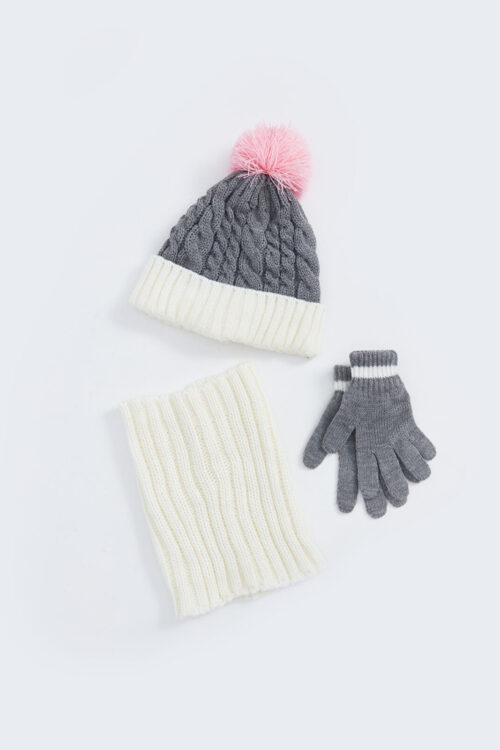 Ponpon Detailed Girl Child Hat, Scarf, and Gloves Set